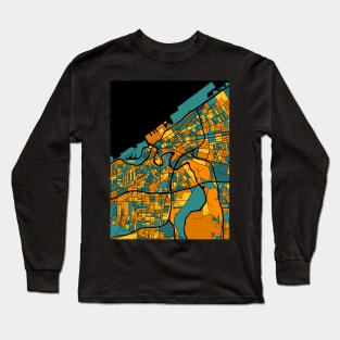 Cleveland Map Pattern in Orange & Teal Long Sleeve T-Shirt